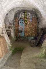 One of the caves at Bakota's ancient cave monastery, Ukraine