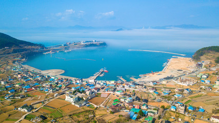 Aerial view of seascape in South Korea.
