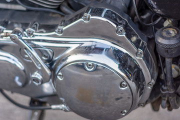 close-up of the rear part of the engine of the motorcycle