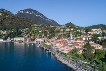 Fototapeta na wymiar Village of Menaggio, lake of Como. Panoramic view from a drone