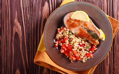 Chum salmon steak roast and bulgur