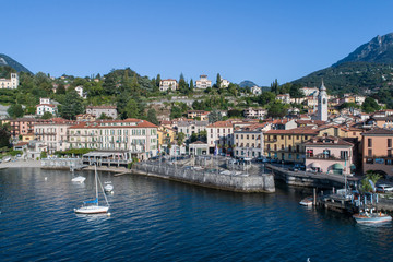Fototapeta na wymiar Port of Menaggio, important destination on Como lake in Italy. Holidays in Europe