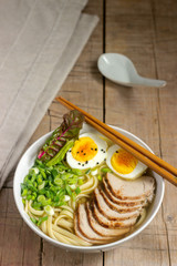 Soup ramen, a traditional dish of Asian cuisine.