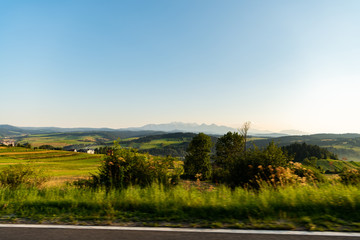View through car window mountain landscape