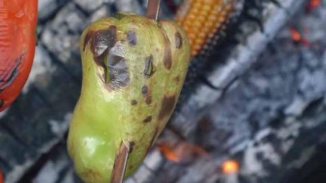 cooking pepper on fire