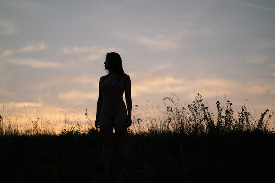female silhouette in sunset