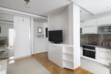 living room with kitchen.interior