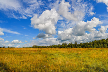 Landscape with clouds in the summer sky. The last days of August.