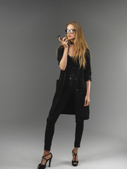 Did you hear me clearly? Attractive long hair beautiful woman model talking on the phone by...