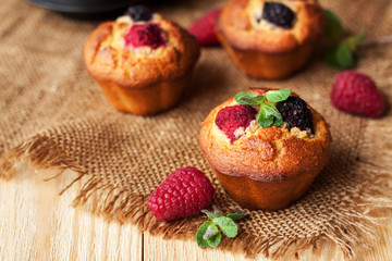 Vegetarian gluten free muffins with blackberries and raspberries