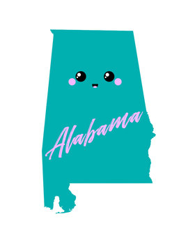 Alabama. Map. Cute vector illustration. Design print for t-shirt