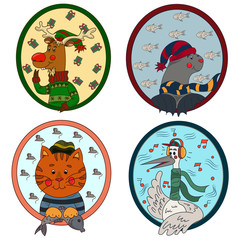 A large collection of cute animals and birds on a New Year theme.