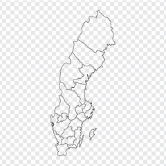 Naklejka premium Blank map Sweden. High quality map of Sweden with provinces on transparent background for your web site design, logo, app, UI. Stock vector. Vector illustration EPS10.