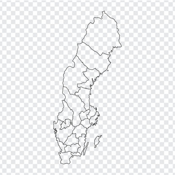 Blank map Sweden. High quality map of  Sweden with  provinces on transparent background for your web site design, logo, app, UI. Stock vector. Vector illustration EPS10.