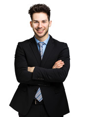 Smiling businessman against white background