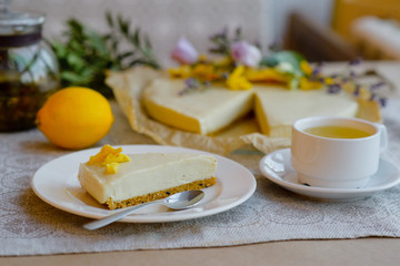 Morning dessert with herbal tea