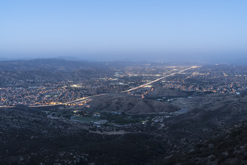 Predawn mountaintop view of Simi Valley near Los Angeles, California.