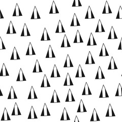 Triangles. Black and white seamless pattern. Geometric, abstract background for covers, textile. Doodle shapes.