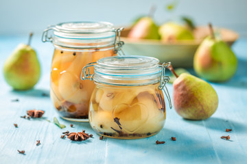 Ingredients for fresh pickled pears in summer