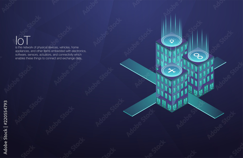 Poster iot platform future technology. smart home connection and control with devices through home network.