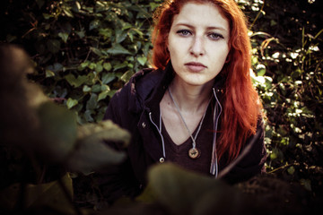 Redhead into the woods