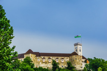 Fototapeta na wymiar View on buildings of Ljubljanica castle - Slovenia