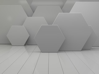 White abstract geometric hexagonal abstract background. 3D
