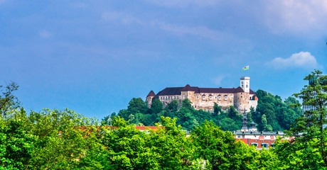 Fototapeta na wymiar View on buildings of Ljubljanica castle - Slovenia
