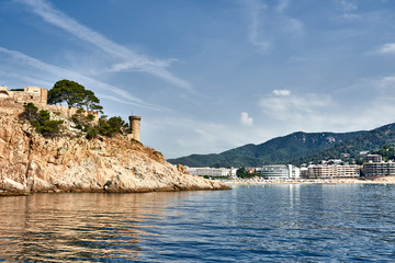 Landscape of Rocks on the coast of Tossa de Mar in a beautiful summer day, Costa Brava, Catalonia, Spain