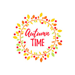 Colorful autumn wreath. Vector illustration. Design elements for invitations, greeting cards, quotes, blogs, posters, banners.