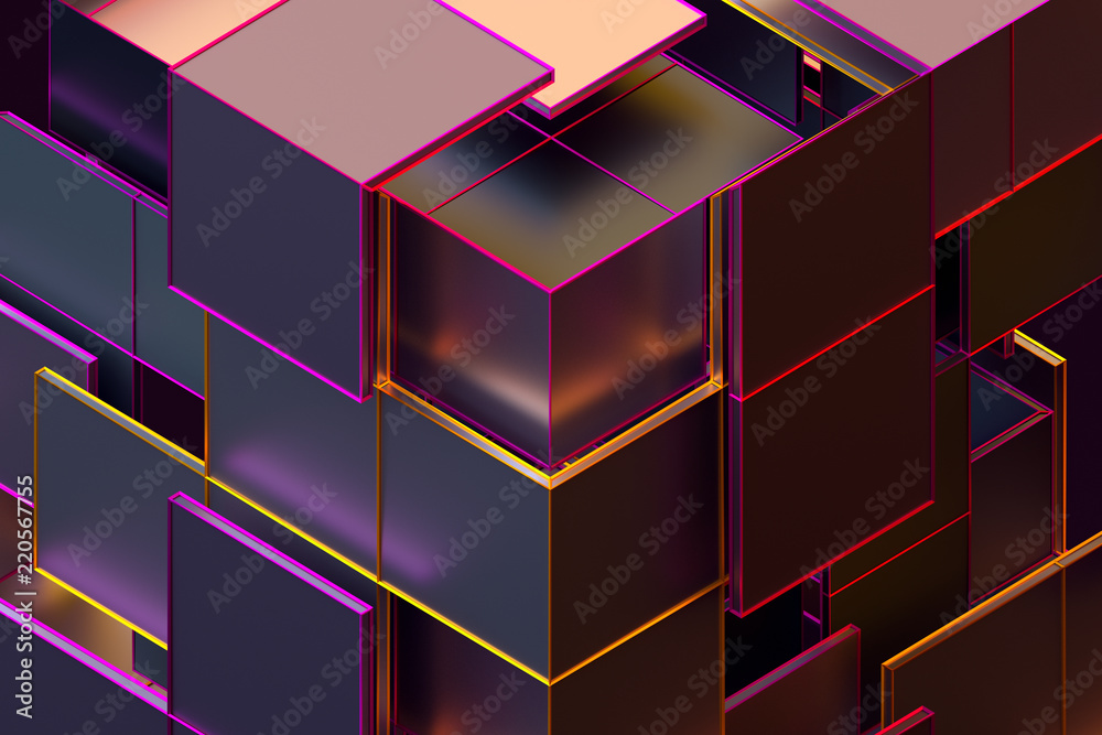 Poster abstract 3d rendering of geometric shapes. composition with squares. cube design. modern background 