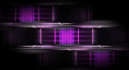 Fototapeta premium Background of an empty black corridor with neon light. Abstract background with lines and glow