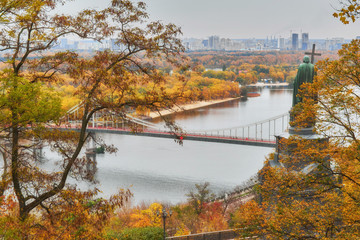 Monument to Prince Vladimir the Baptist at the golden autumn in Kiev