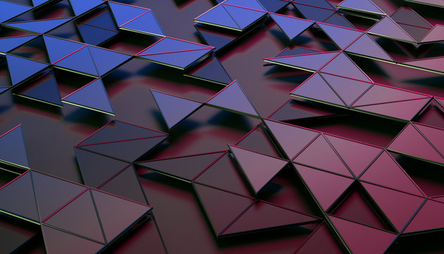 Abstract 3d rendering of geometric surface. Composition with triangles. Futuristic modern background design for poster, cover, branding, banner, placard.