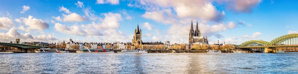 Panorama of the skyline of Cologne with Rhine and Cologne Cathedral