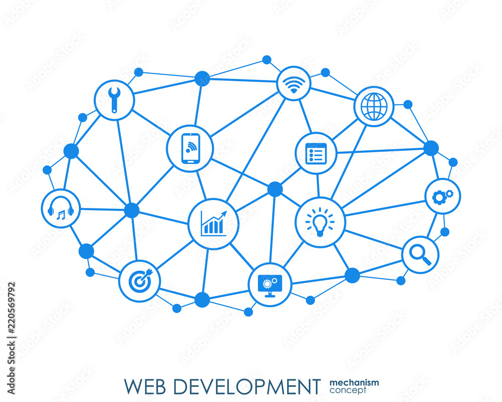 Poster web development progress concept. connected graphic design line growth system. abstract background f