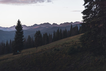 Landscape view of the Gore Range in the background of Vail Mountain. 