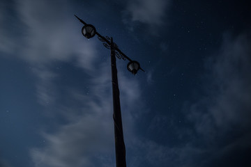 Beautiful view of street lamp in the starry night