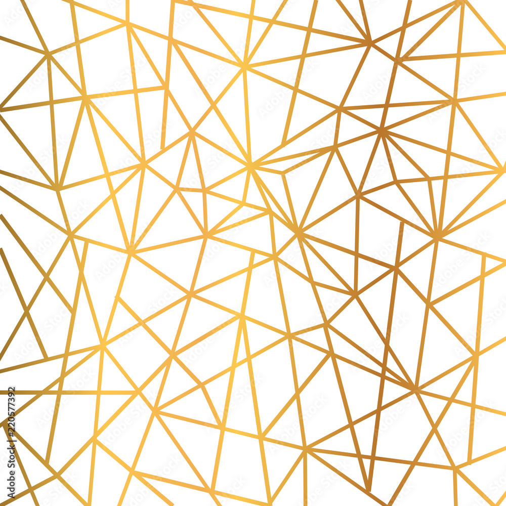 Poster Gold foil wire triangles geometric seamless mosaic repeat pattern background - stock vector