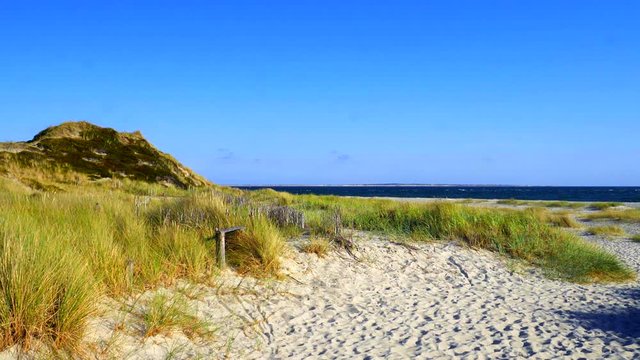 Sylt D&uuml;nen Landschaft in H&ouml;rnum mit Blick auf Amrum