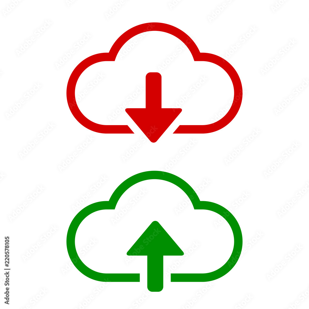 Poster Download and upload vector icon. Flat sign for mobile concept and web design. Cloud with arrow up and down simple icon