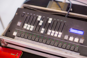 sound system by mixer equalizer in concert or wedding hall. image for background