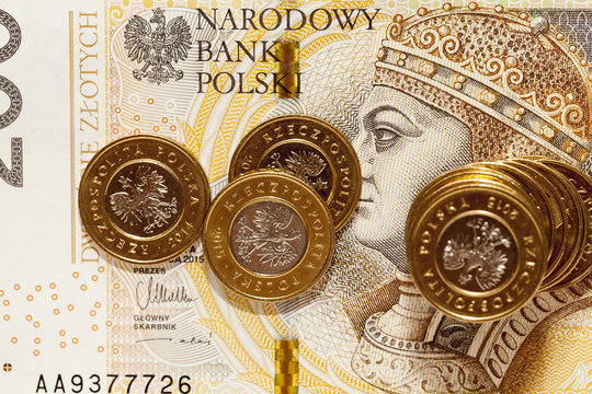 Polish coin money pile