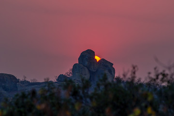 Amazing sunset behind balancing rocks, Matopos, Zimbabwe