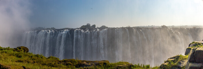 Panorama of the incredible Victoria Falls, mosi oa tunya "the smoke that thunders", Zimbabwe