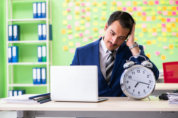 Businessman with many conflicting priorities in time management 