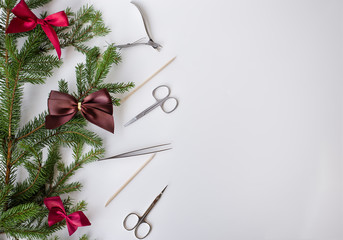 background with manicure tools in Christmas style
