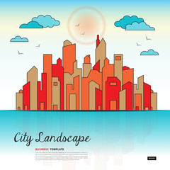 City landscape template vector illustration, Downtown landscape, Web banner, Goverment buildings, Urban life, Business Brochure flyer design, advertisement, Colorful city Background