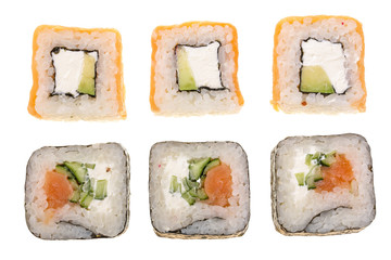 sushi roll isolated on white background without a shadow