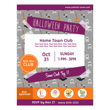 halloween party poster with skull pattern